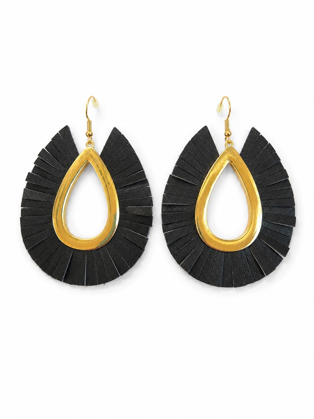 Parklane Gold Teardrop Fringe Earrings in Black
